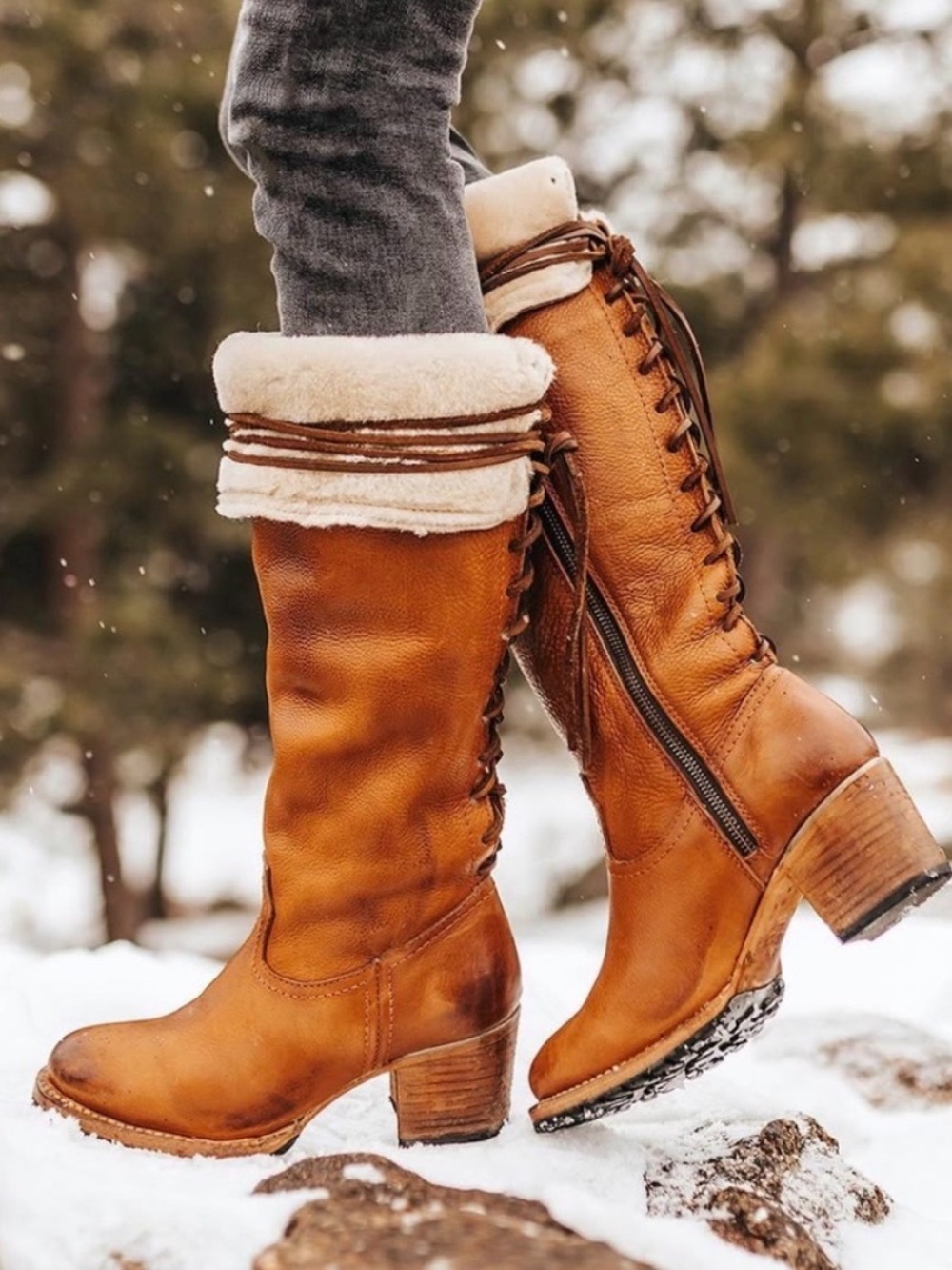 Freebird Iceland Tan Leather Shearling Lace-Up Winter Boots